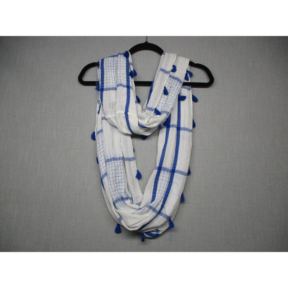 Vince Camuto Blue/White Plaid Tassel Lightweight Casual Infinity Scarf Size O/S